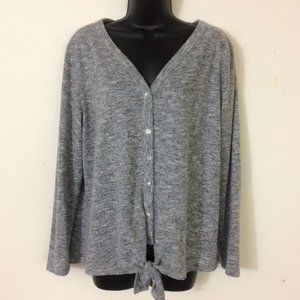 Kim & Cami Gray Tie Front Cardigan Top L